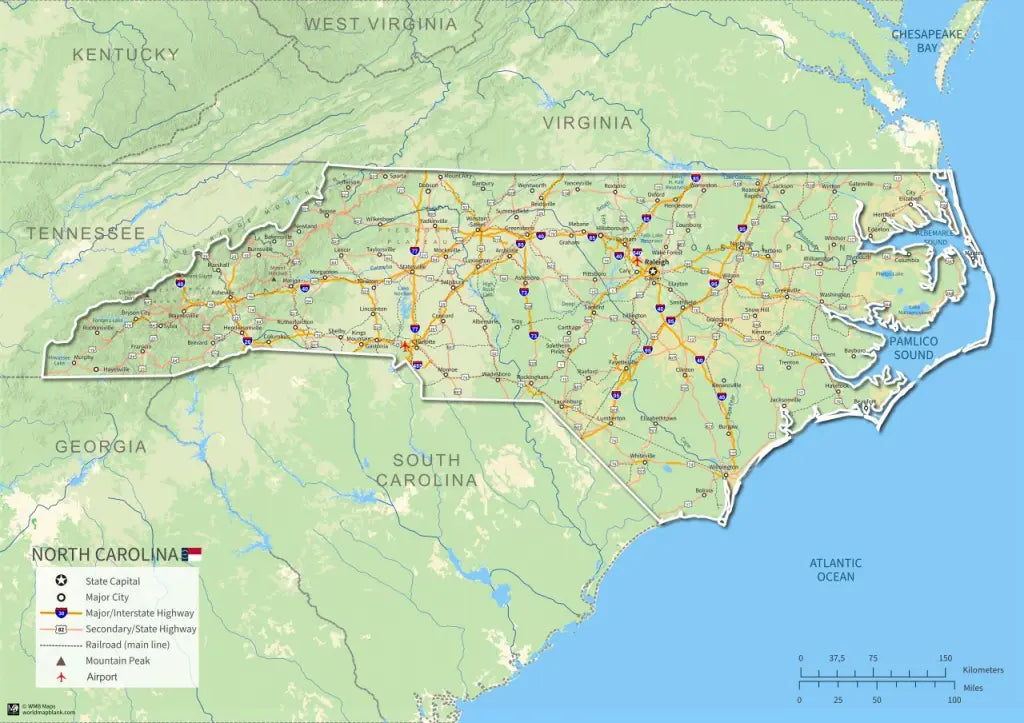 Printable North Carolina Map [PDF, JPEG, PNG]