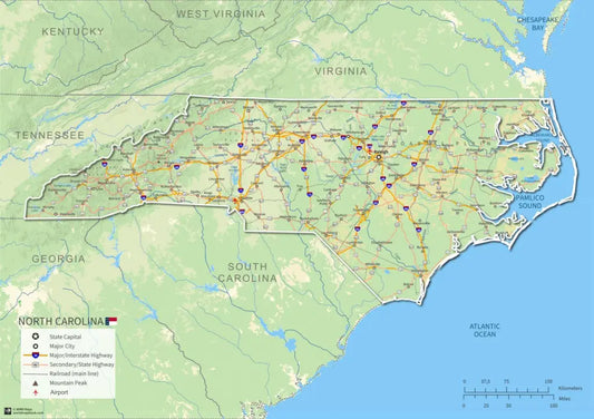 Printable North Carolina Map [PDF, JPEG, PNG]