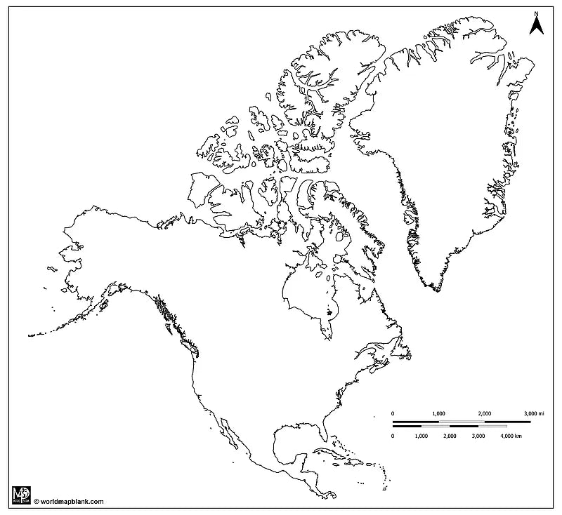 🌎 Blinde kaart van Noord-Amerika