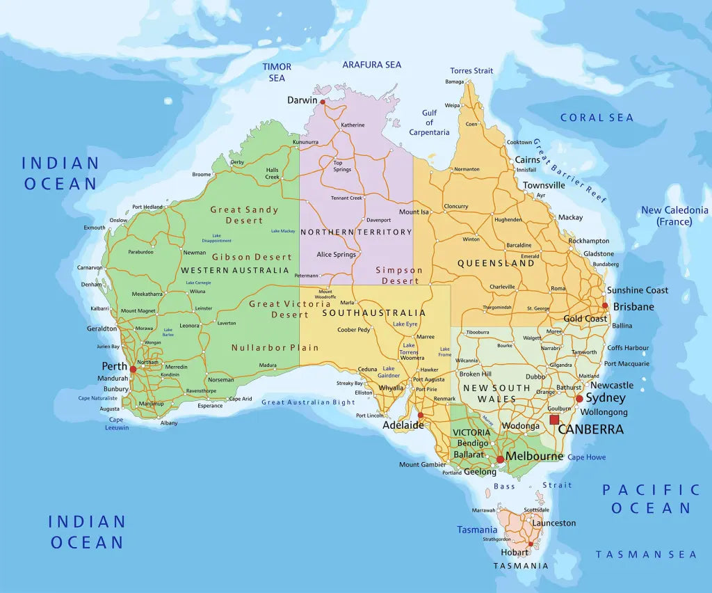 🇦🇺 Labeled Political Map of Australia