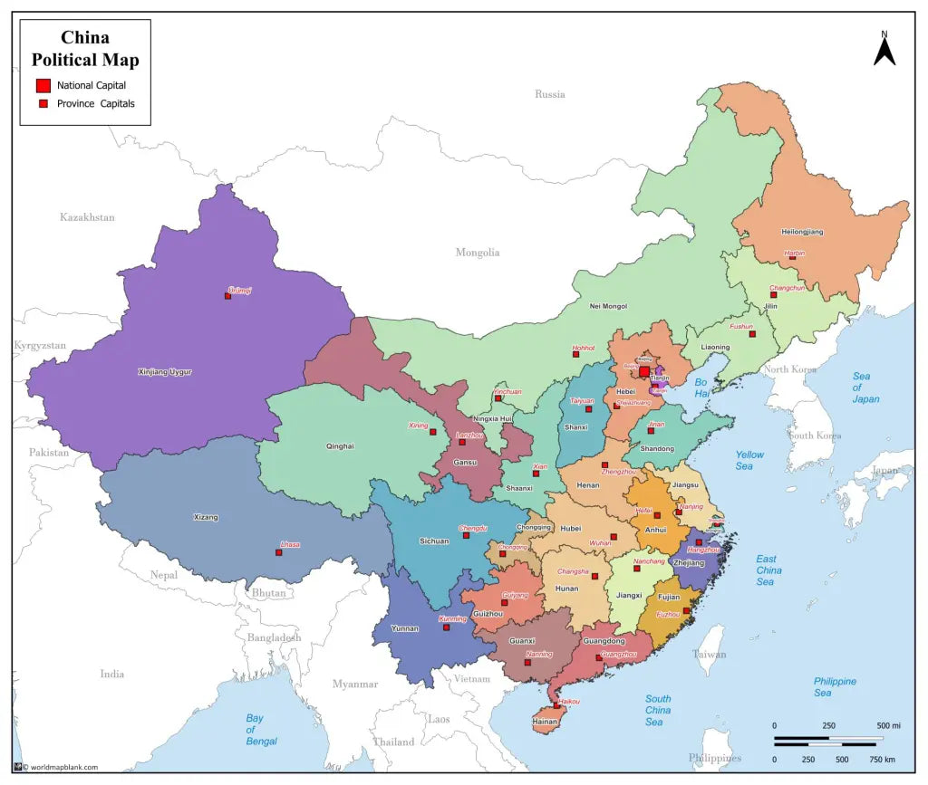 🇨🇳 Labeled Political Map of China