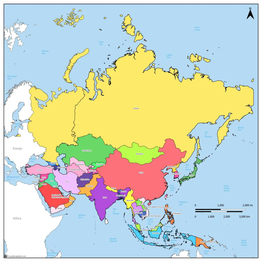 🌏 Labeled Political Map of Asia [FREE] | WMB Maps