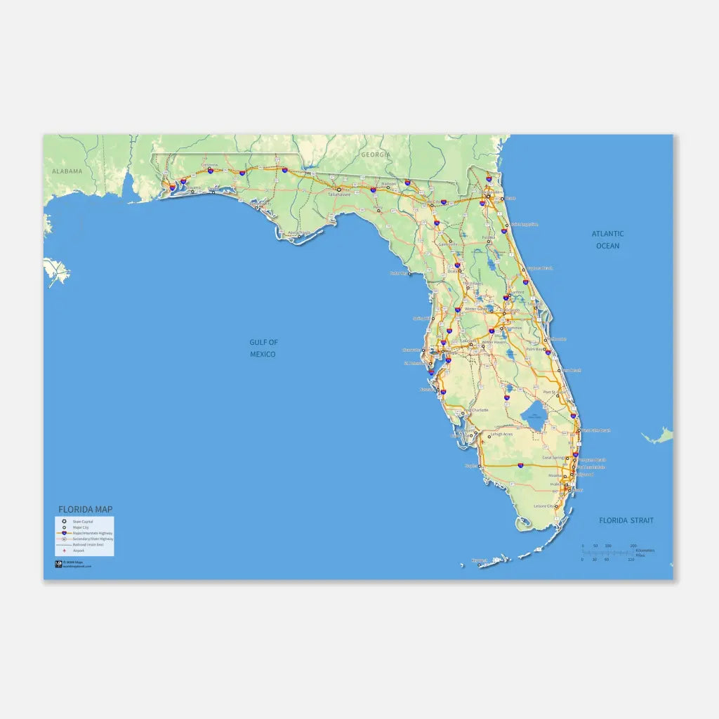 Florida Wall Map [Poster or Framed]