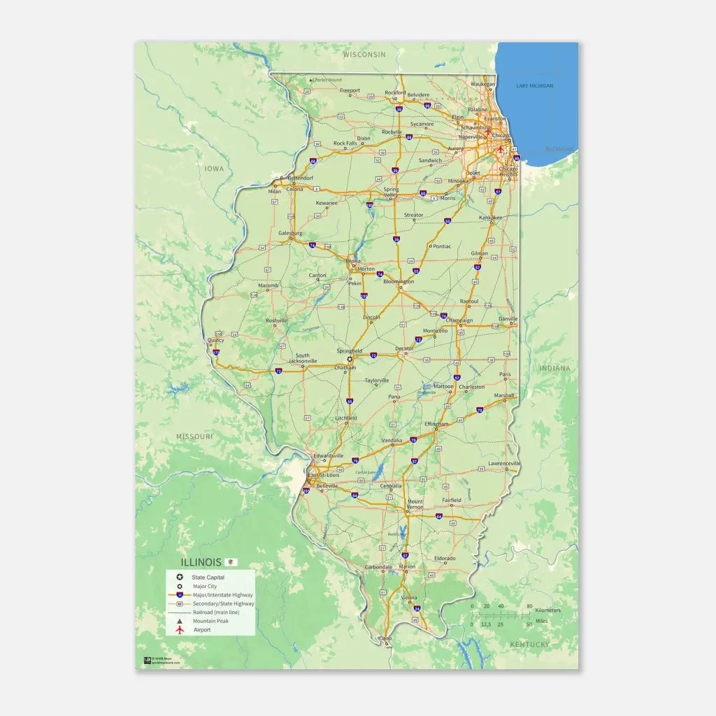 Illinois Wall Map [Poster or Framed]