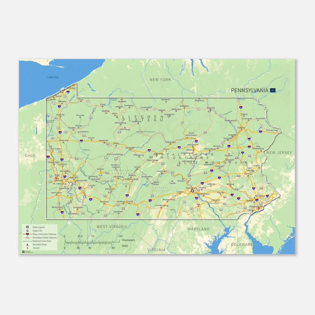 Pennsylvania Wall Map [Poster or Framed]
