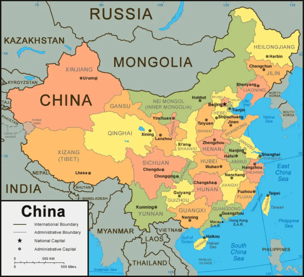 🇨🇳 Labeled Political Map of China