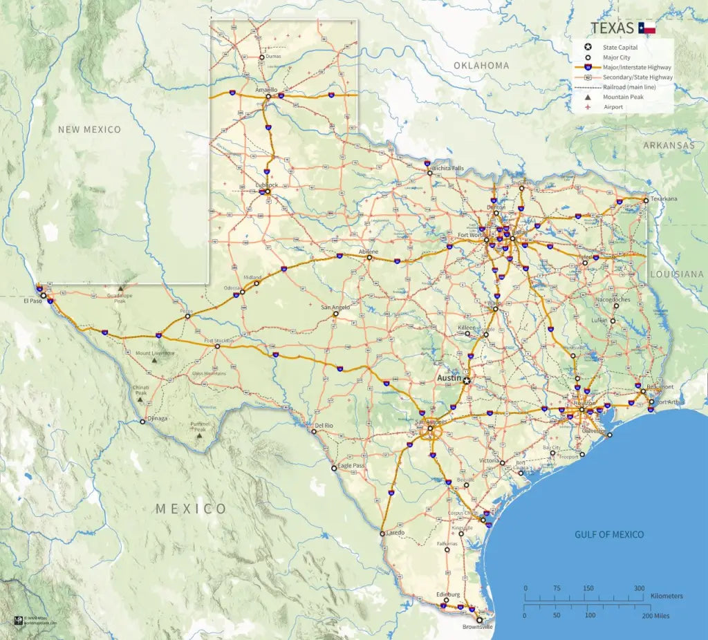 Printable Texas Map [PDF, JPEG, PNG]