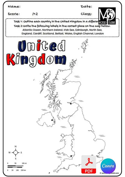 🇬🇧 UK Map Worksheets: Countries, Capitals & Cities