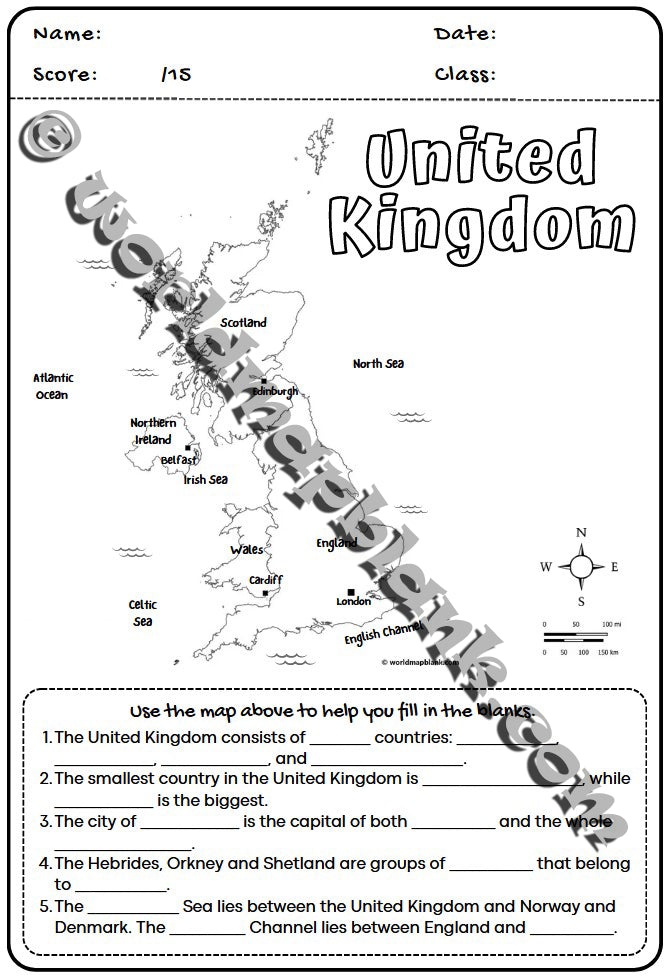 🇬🇧 UK Map Worksheets: Countries, Capitals & Cities
