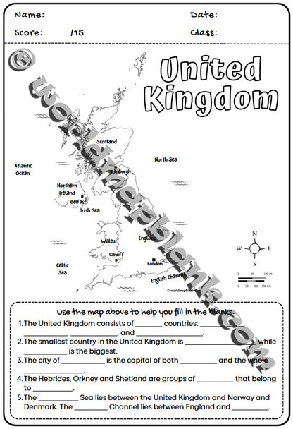🇬🇧 UK Map Worksheets: Countries, Capitals & Cities