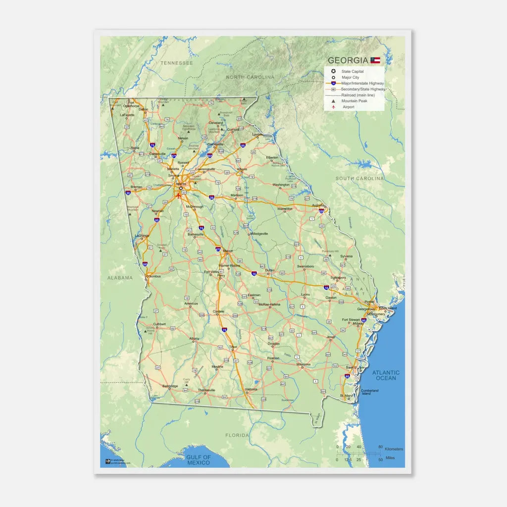 Georgia Wall Map [Poster or Framed]