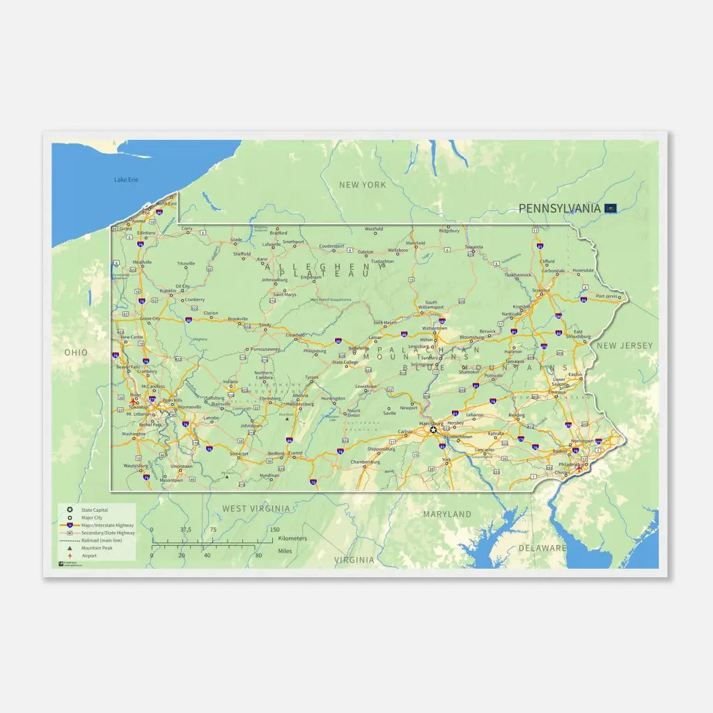 Pennsylvania Wall Map [Poster or Framed]