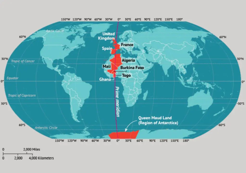 World Map with Prime Meridian