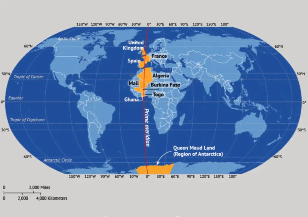 World Map with Prime Meridian
