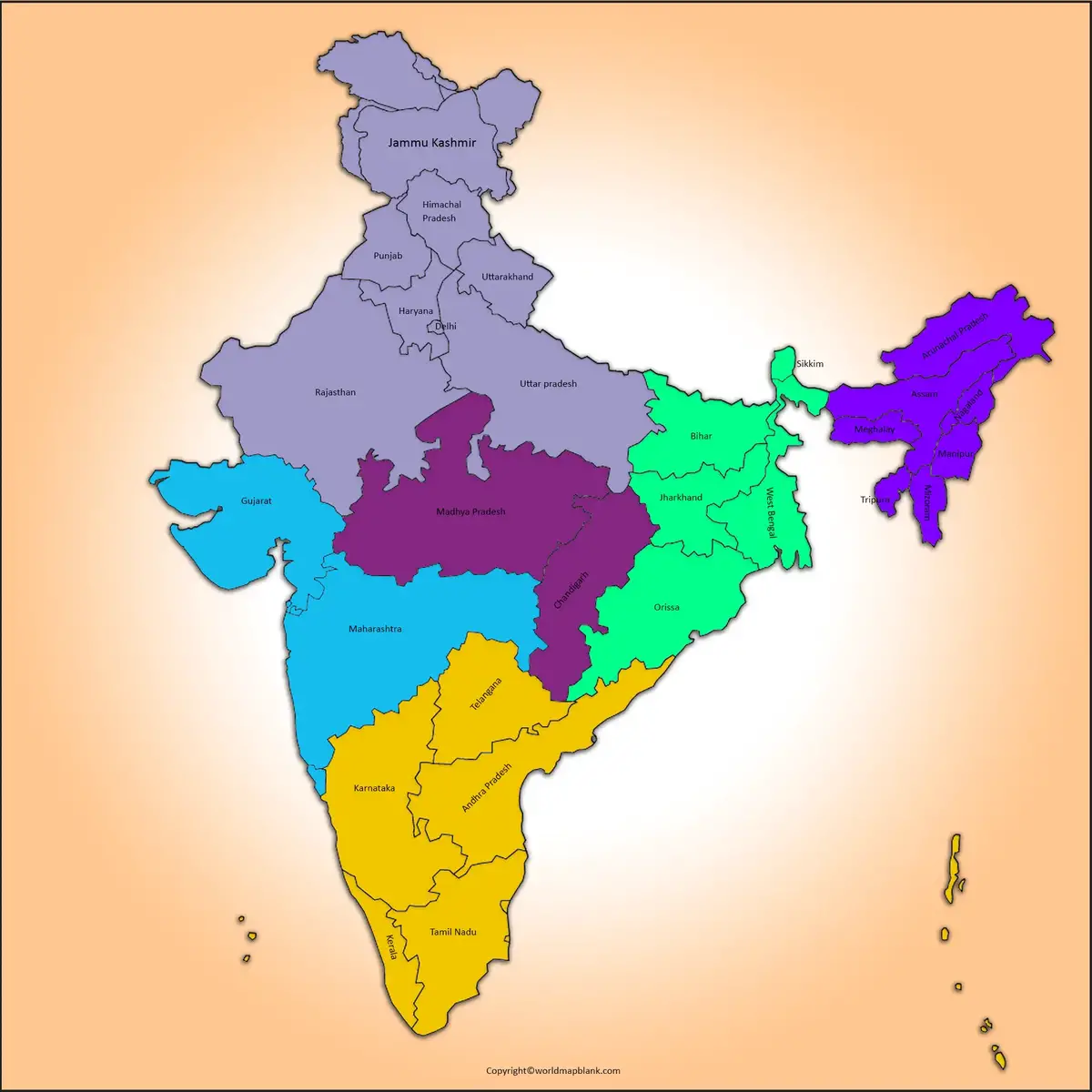 Labeled Map of India