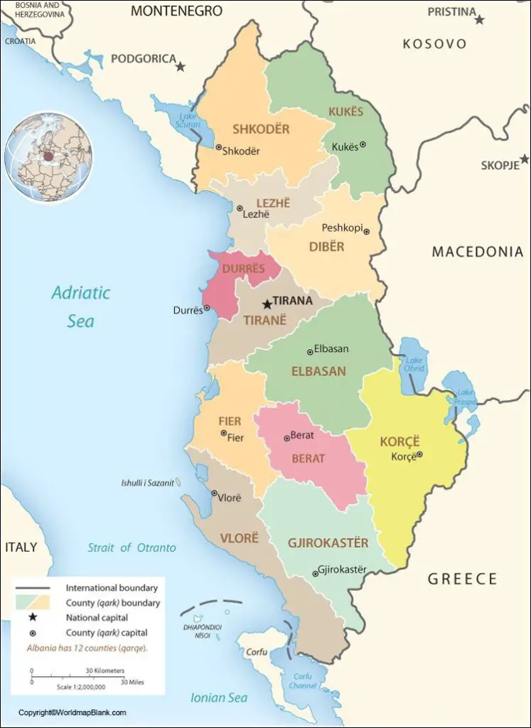 Labeled Albania with Capital