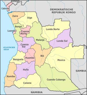 Labeled Map Of Angola With States Capital Cities