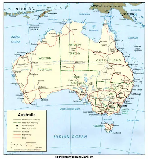 Labeled Australia Map with Capital