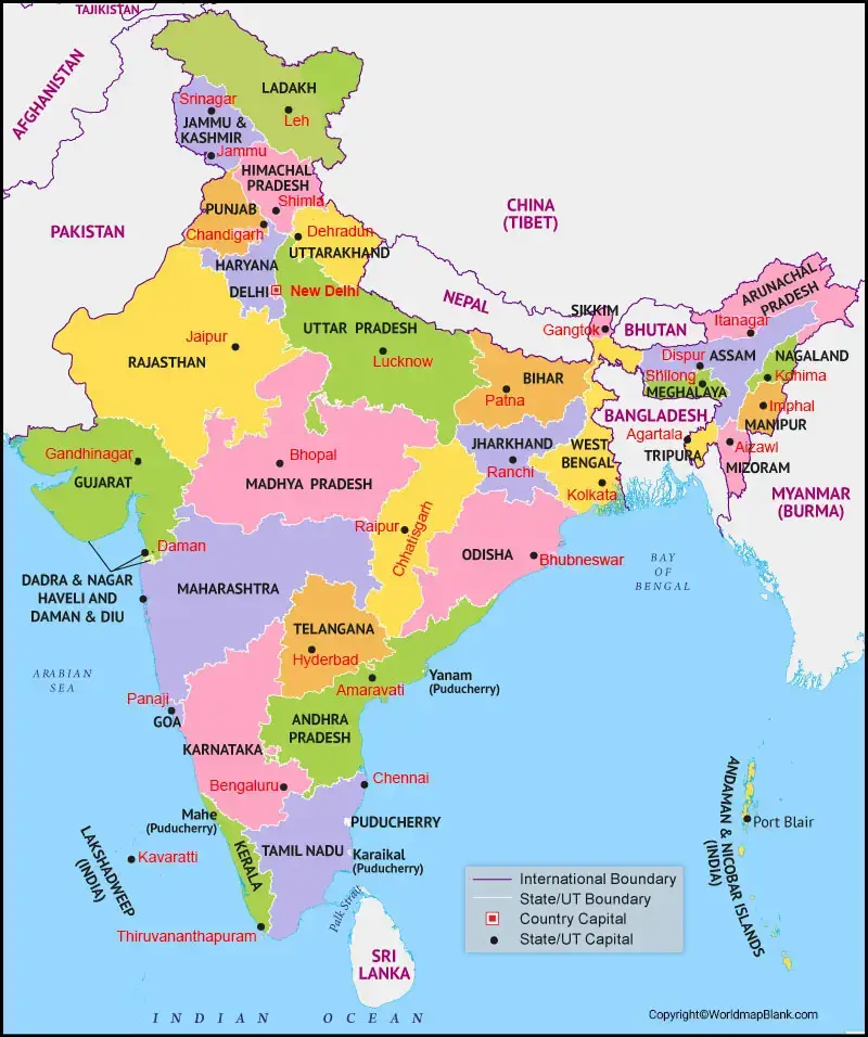 Labeled India with Capital