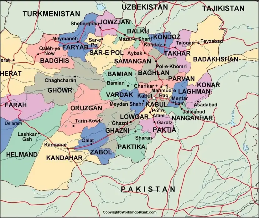 Labeled Map of Afghanistan with Cities