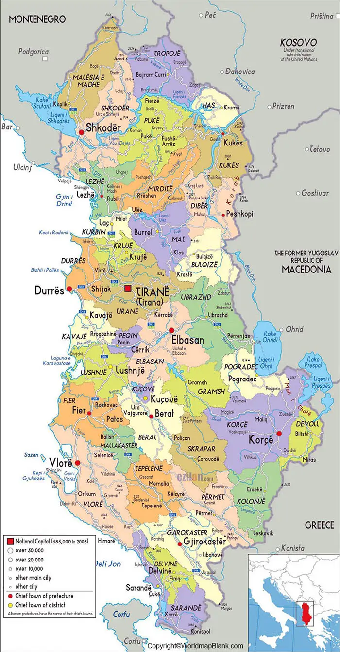 Labeled Albania Map PDF | World Map Blank and Printable