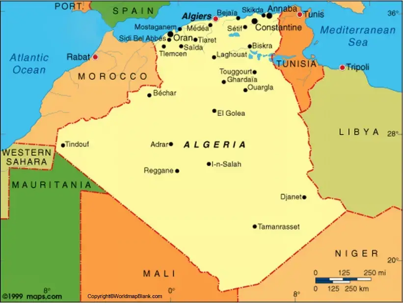 Labeled Map of Algeria with States