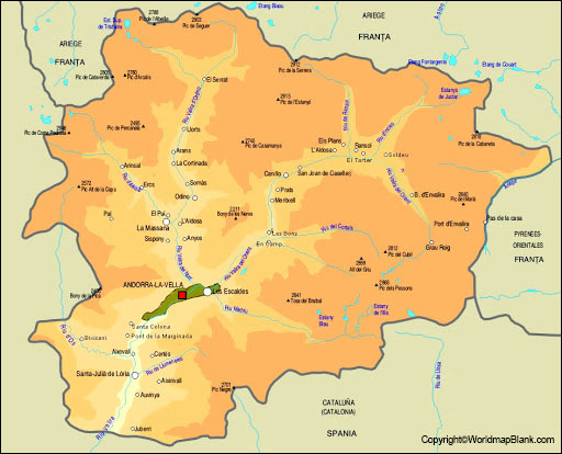 Labeled Map of Andorra with Cities