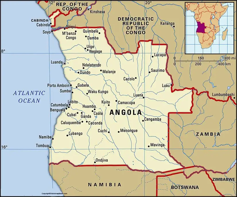 Labeled Map of Angola with States