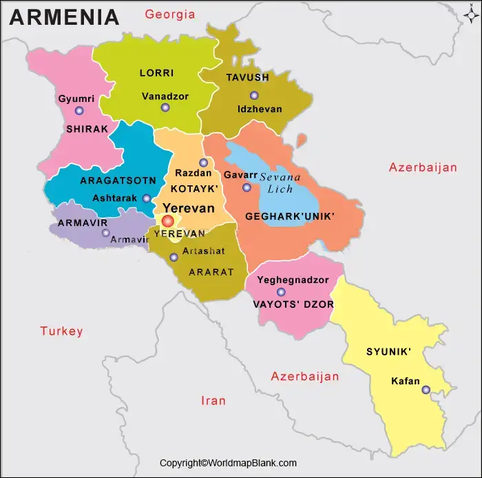 Labeled Map of Armenia with States