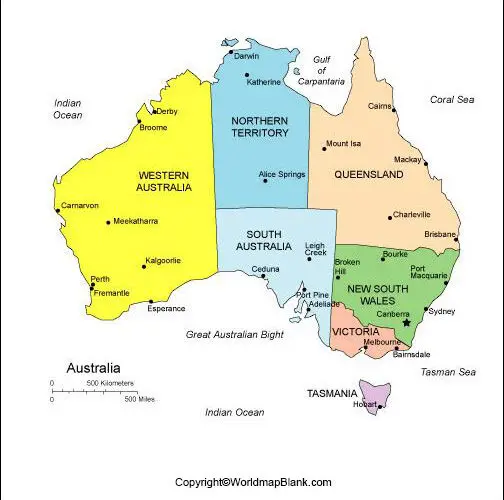 Labeled Map Of Australia With States