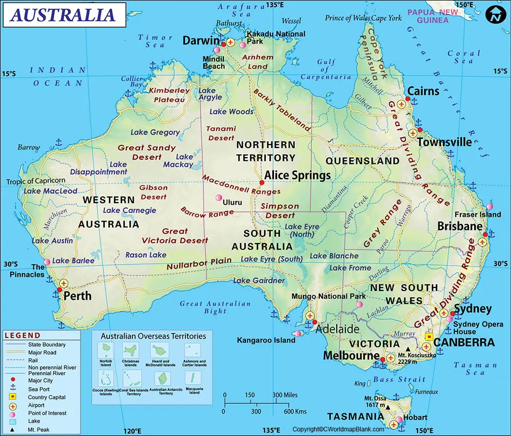 Beschriftete Karte von Australien