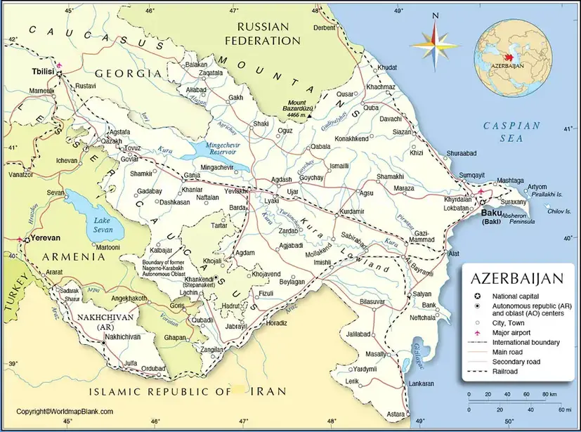 Labeled Map of Azerbaijan
