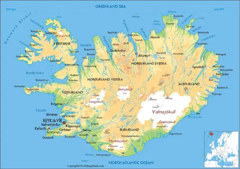 Labeled Map of Iceland with States