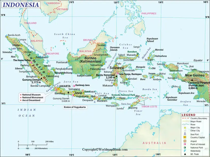 Labeled Map of Indonesia with Cities