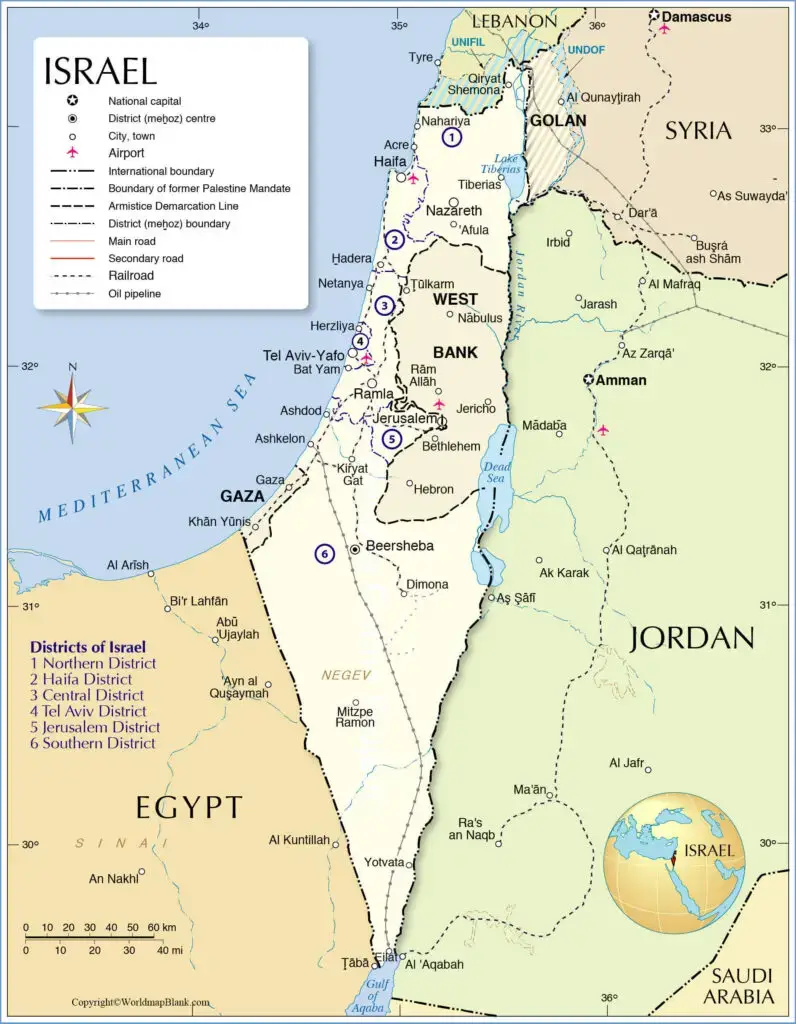Labeled Map of Israel with Cities