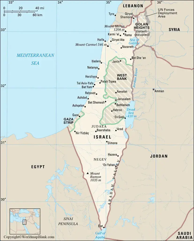 Labeled Map of Israel with States