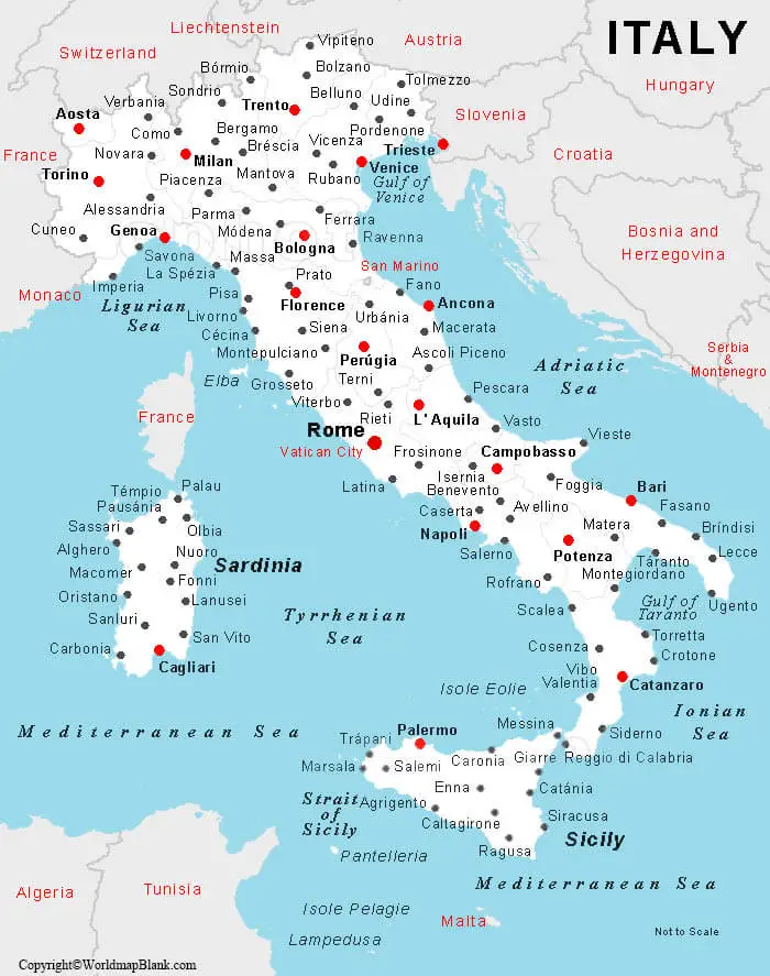 Labeled Map of Italy with Cities
