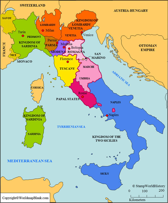 Labeled Map Of Italy With States 