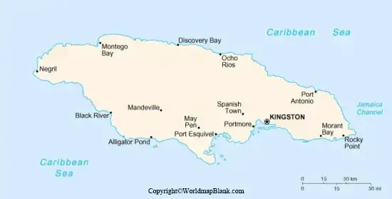 Labeled Map of Jamaica with Cities
