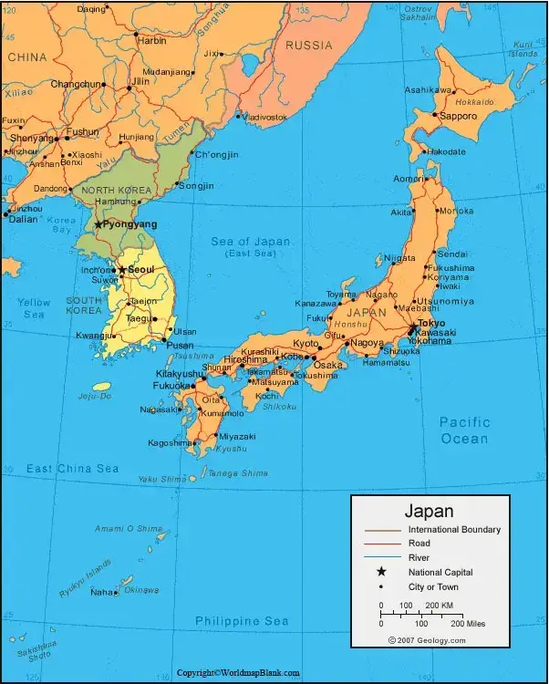 Labeled Map of Japan with Cities