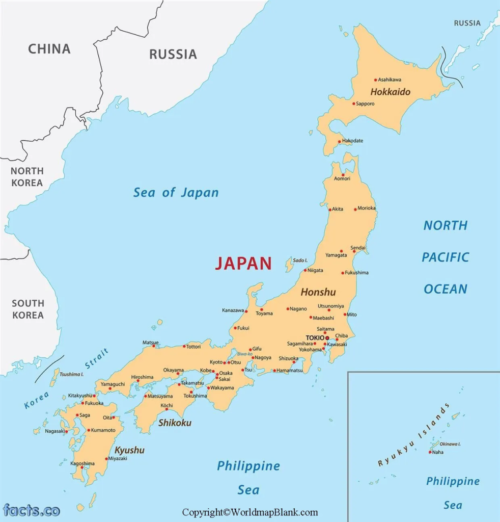 Labeled Japan  Map  with Cities World Map  Blank and Printable