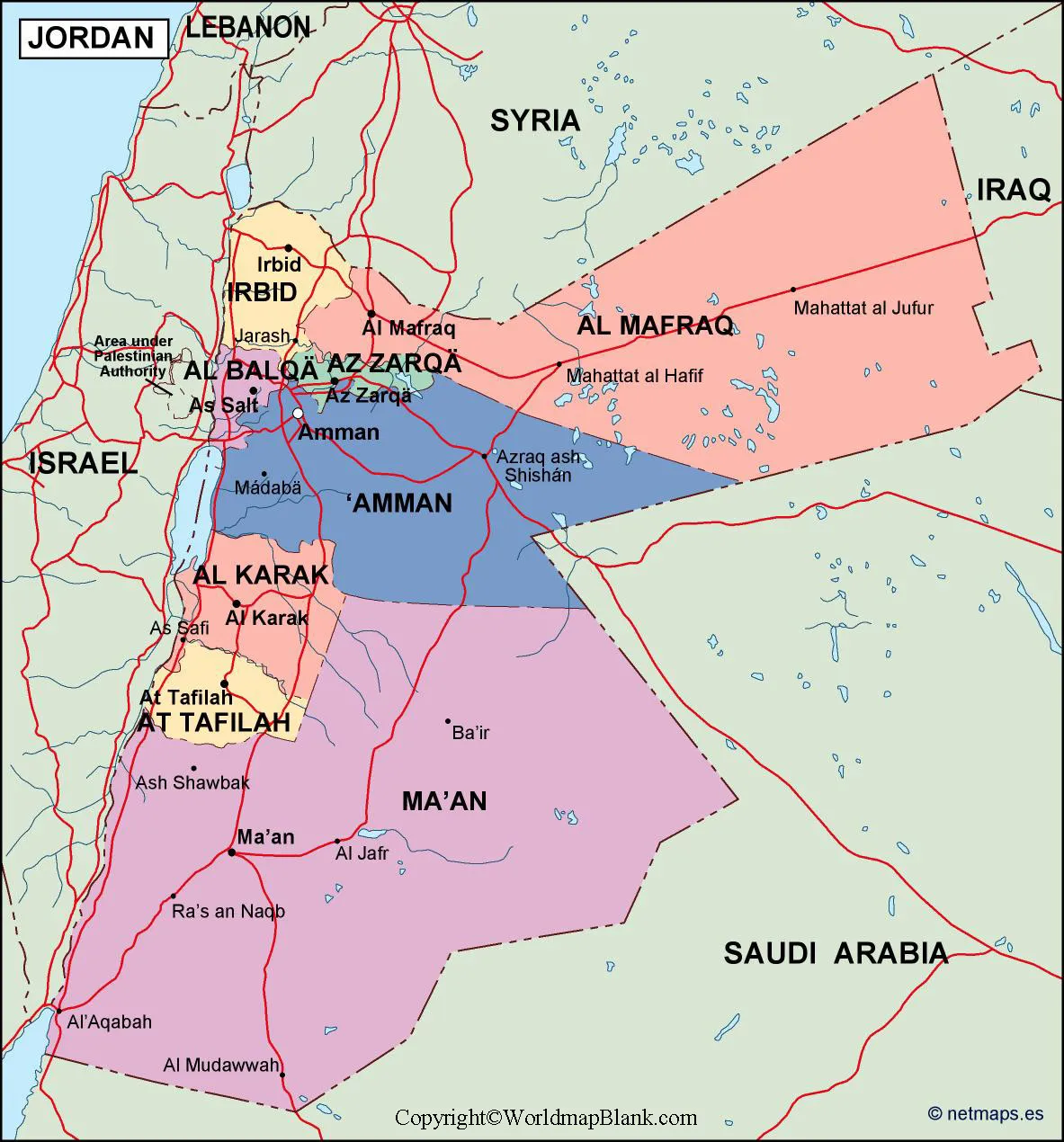 Labeled Map of Jordan