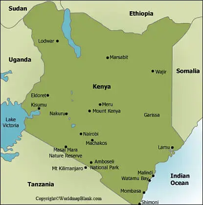 Labeled Map of Kenya with States, Capital & Cities - Printable World Maps