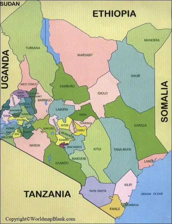 Labeled Map of Kenya with States