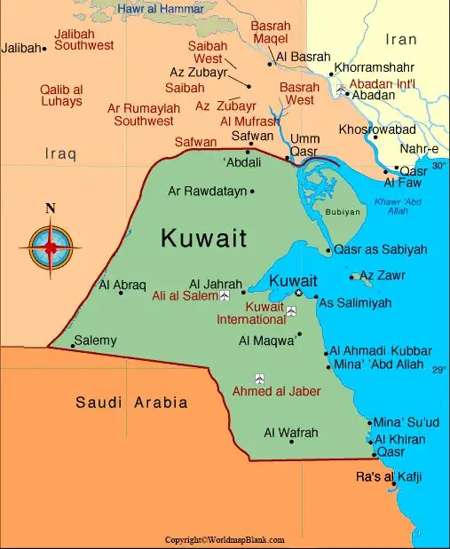 Labeled Kuwait Map with States