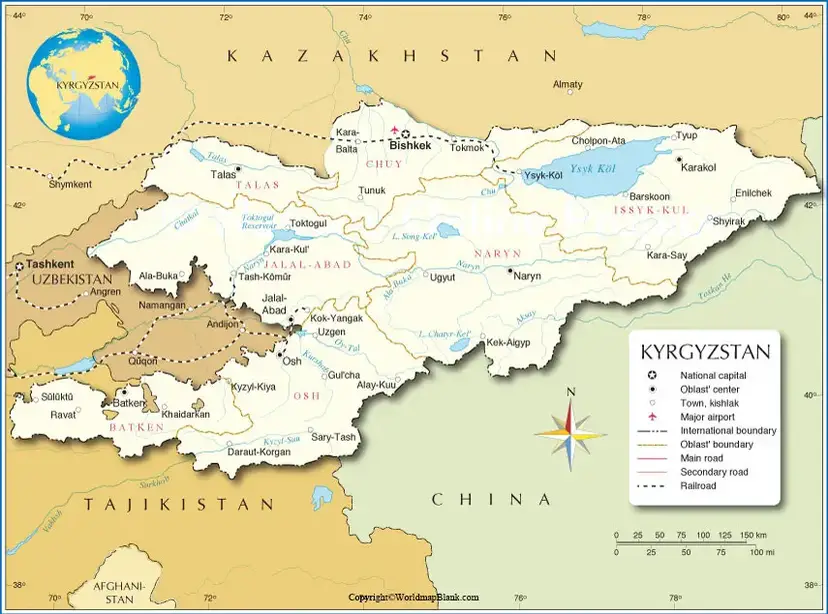 Labeled Map of Kyrgyzstan with States