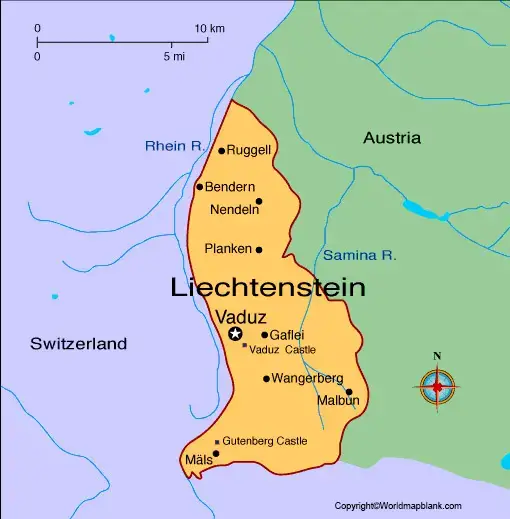 Labeled Liechtenstein Map with Capital