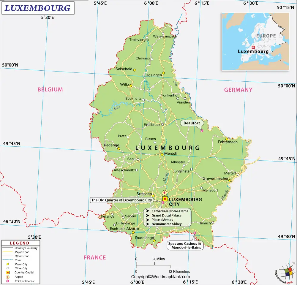 Labeled Luxembourg Map with Capital