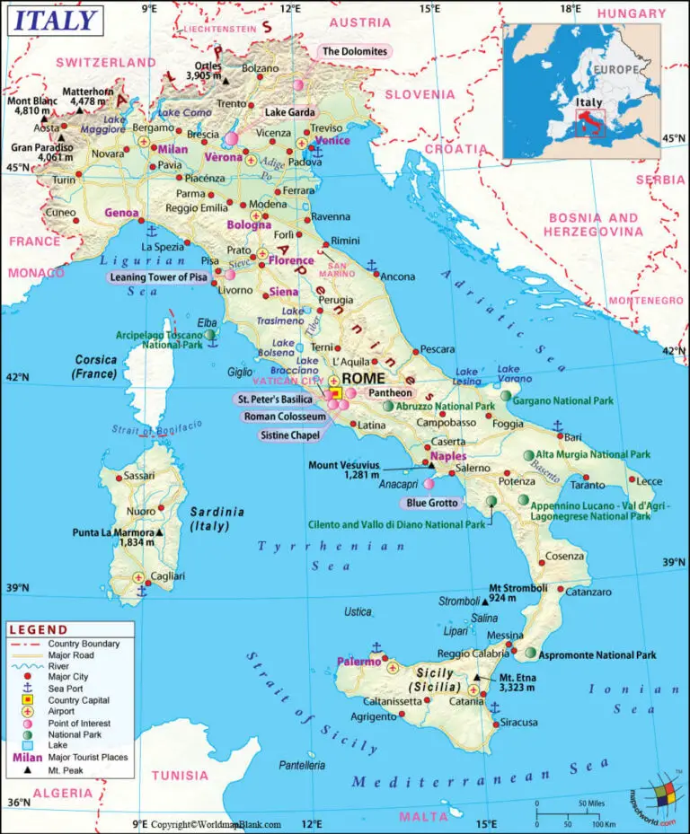 Labeled Map of Italy with States, Capital & Cities [FREE