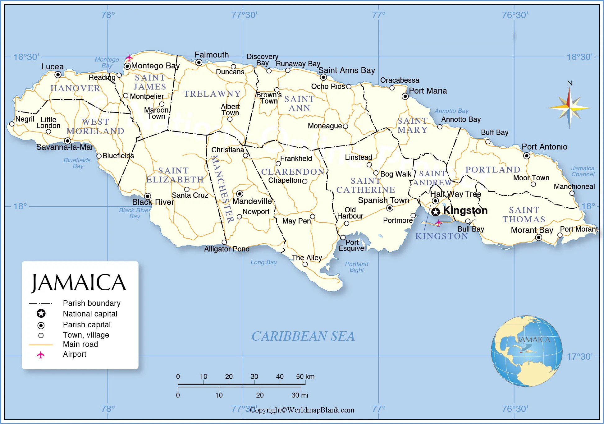 Mapa De Jamaica   Labeled Map Of Jamaica With Capital 